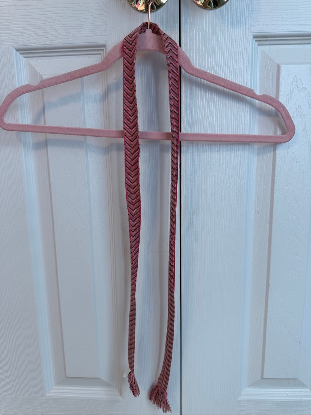 Woven Chevron Tie Belt in Soft Pink